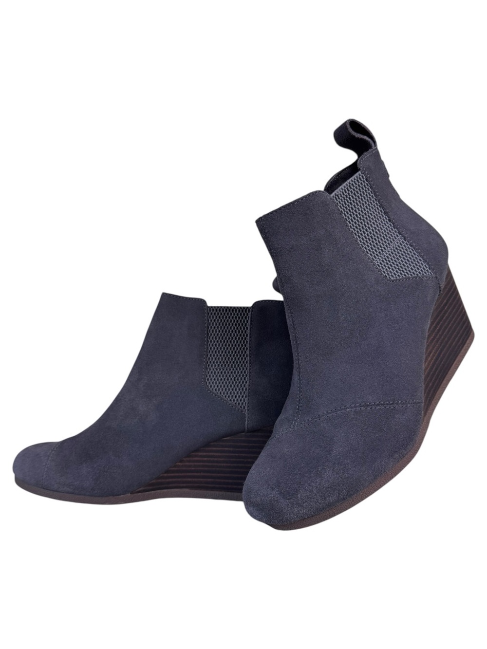 TOMS Kelsey Gray Suede Chelsea Wedge Ankle Boots Booties Size 8